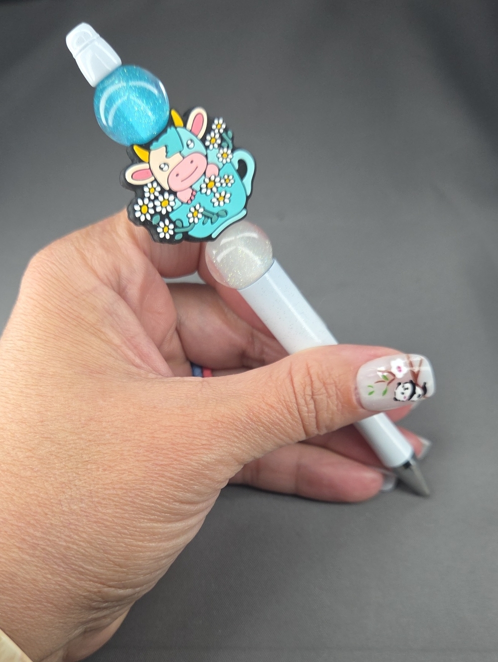 Cute Blue Cow Teacup Pen